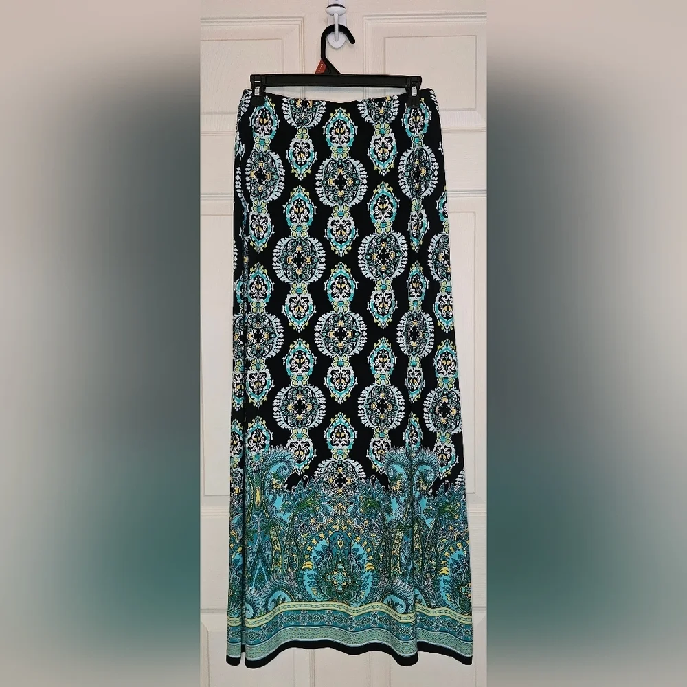 Cato Maxi Skirt Black Turquoise Medallion Paisley Print - Picture 2 of 4